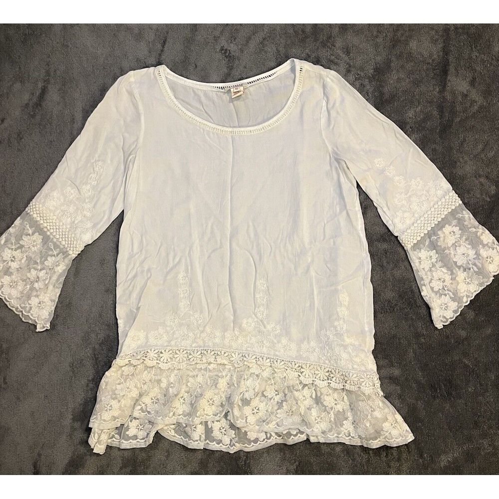 Sundance White/Off White Embroidered Lace Top‎ 3/4" Sleeve Size XS